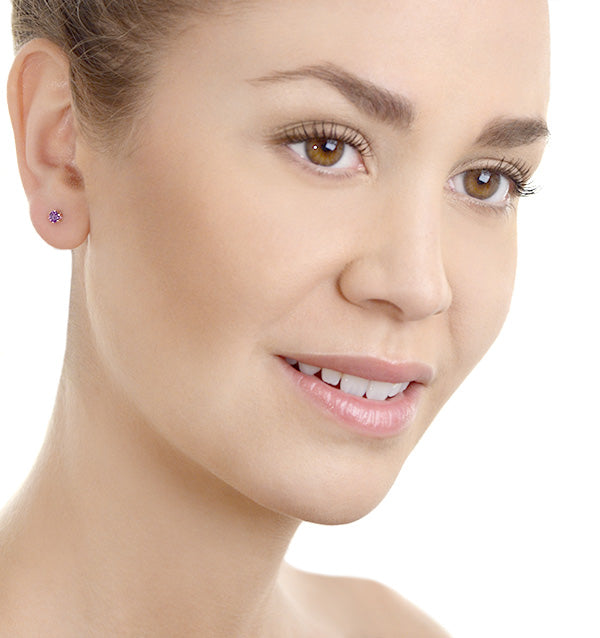 Amethyst 4mm 9K White Gold Stud Earrings